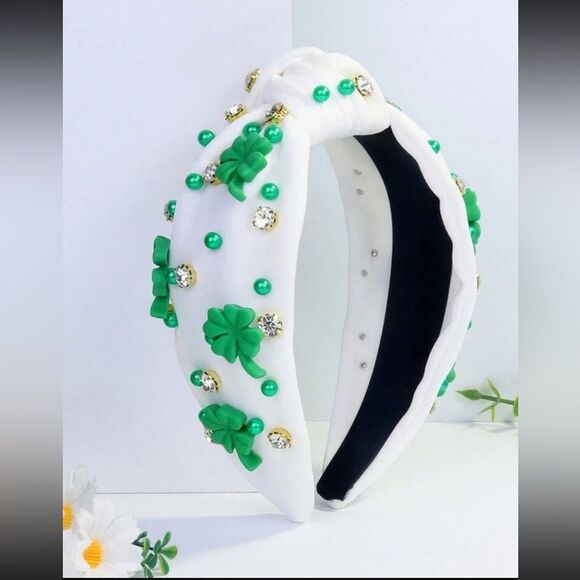 1pc Women's Green Four-Leaf Clover Saint Patrick's Day Knotted Headband - Picture 1 of 3